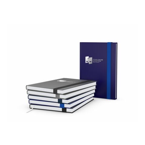 Notizbuch Visco-Book Buchleinen-Hardcover farbig A5 Dunkelblau | DIN A5 | ohne Werbeanbringung | Blindprägung inkl. | Hochweiß/Winkelkaro