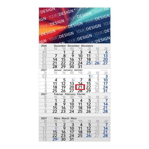 4-Monatskalender Einblatt Budget 4 Schrift modern Blau | 300 × 560 mm | ohne Werbeanbringung