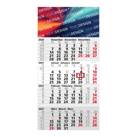 4-Monatskalender Einblatt Mega 4 A Schrift klassisch Hellgrau | 300 × 600 mm | ohne Werbeanbringung