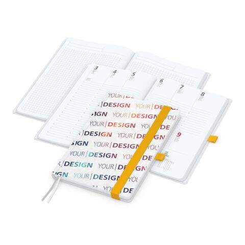 Wochenkalender vorne + Notizen hinten Match-Hybrid Papier-Hardcover Gelb | ohne Werbeanbringung | Naturpapier weiß