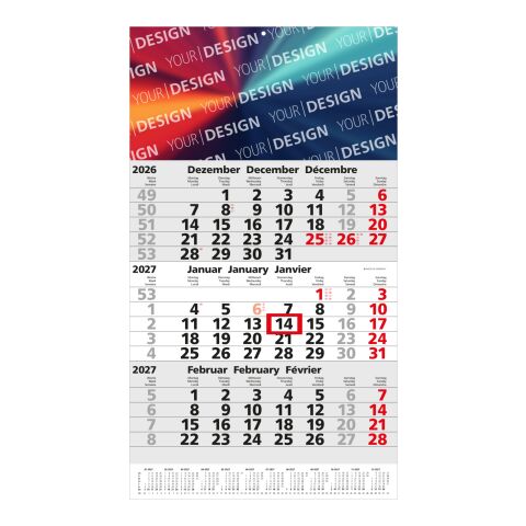 3-Monatskalender Einblatt Primus 3 Post A mit Jahresübersicht Hellgrau | 300 × 530 mm | ohne Werbeanbringung