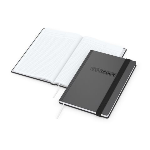 Notizbuch Hardcover Smart-Book Gummiband breit Anthrazit | DIN A5 | ohne Werbeanbringung | Prägung schwarz inkl.