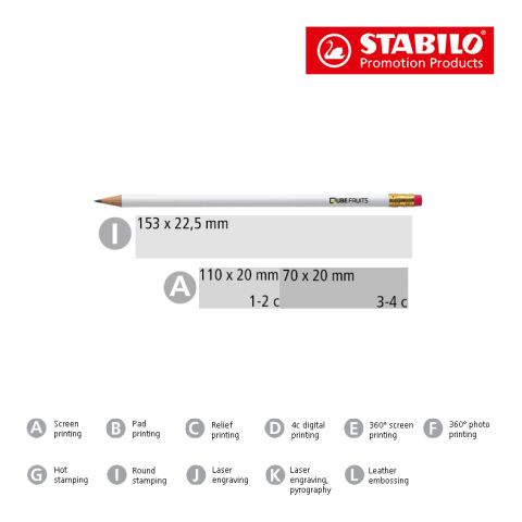 STABILO Grafitstift weiß mit Radiergummi weiß | ohne Werbeanbringung