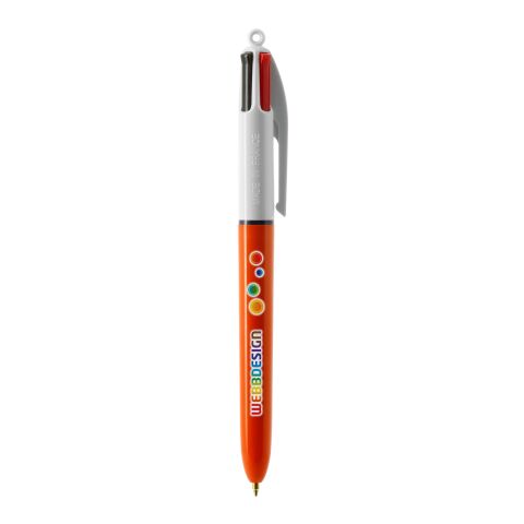 BIC® 4 Colours Fine Kugelschreiber Weiß-orange | 1-farbiger Siebdruck | Upper Part-Gegenüber vom Clip | 22.00 mm x 10.00 mm