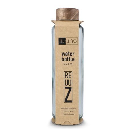 InSideOut Recycelte Glaswasserflasche ReuuZ mit Holzverschluss 650 ml Transparent | ohne Werbeanbringung | Nicht verfügbar | Nicht verfügbar