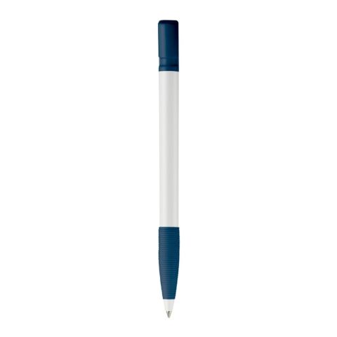 Kugelschreiber Nash Hardcolour mit Gummigriff Weiss-Dunkelblau | 1-farbiger Siebdruck | 90° vom Clip | 33 mm x 25 mm | Nicht verfügbar