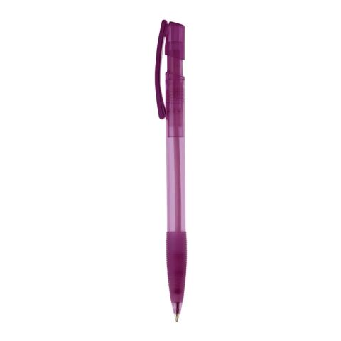 Kugelschreiber Nash Transparent mit Gummigriff Transparent Violett-Transparent Violett | 1-farbiger Tampondruck | Clip | 30 mm x 5 mm | Nicht verfügbar