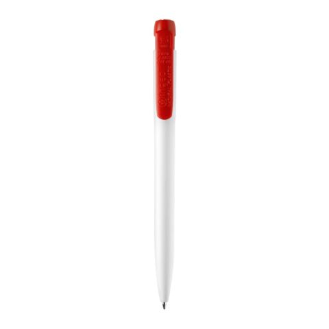 Kugelschreiber Ingeo TM Pen hardcolour Weiss-Rot Weiß | 1-farbiger Siebdruck | 90° vom Clip | 45 mm x 25 mm | Nicht verfügbar