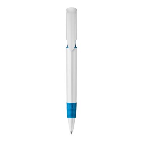 Kugelschreiber S40 Grip hardcolour Weiss-Blau Weiss | 1-farbiger Tampondruck | in Verlängerung vom Clip | 40 mm x 8 mm | Nicht verfügbar