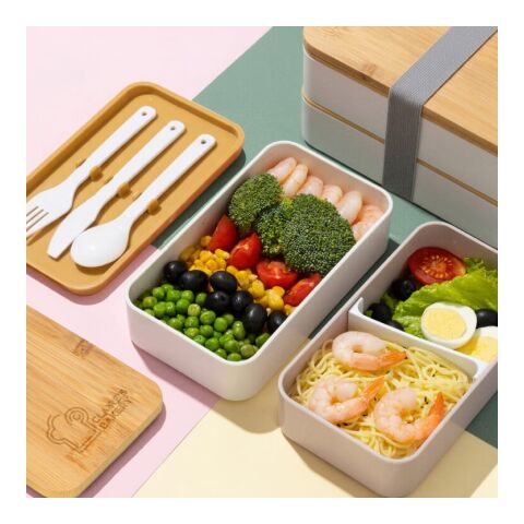 Lunchbox Bento R-PP &amp; Bambus Weiss | ohne Werbeanbringung | Nicht verfügbar | Nicht verfügbar | Nicht verfügbar