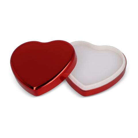 Lippenbalsam in Flacher metallischer Herzformdose Rot Weiß | ohne Werbeanbringung | Nicht verfügbar | Nicht verfügbar