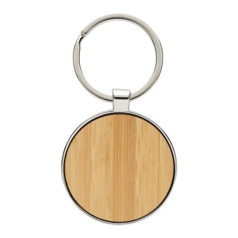 Schlüsselanhänger aus RCS rec. Zinklegierung mit Bambus silber-braun | ohne Werbeanbringung | Nicht verfügbar | Nicht verfügbar