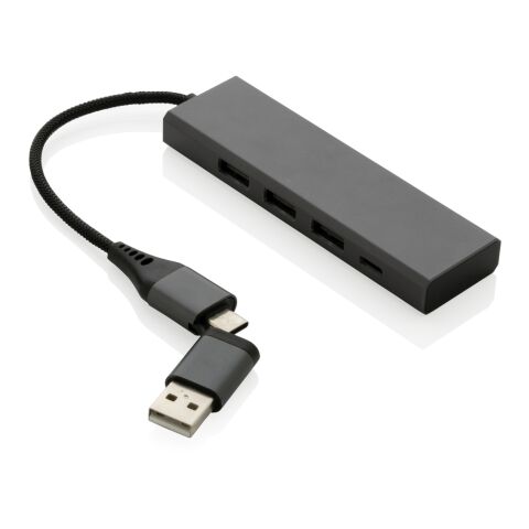 Terra Hub aus RCS recyceltem Aluminium mit 3 USB-Anschlüssen grau | ohne Werbeanbringung | Nicht verfügbar | Nicht verfügbar