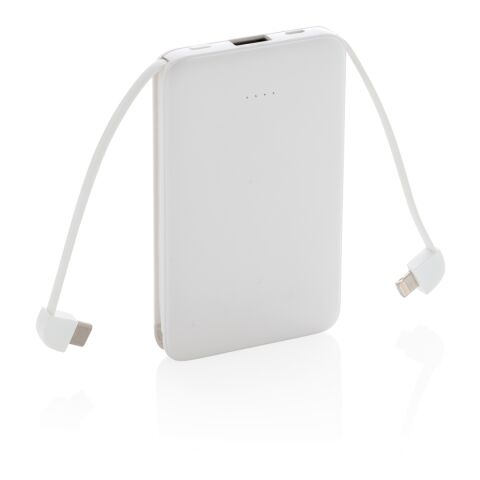 5.000 mAh Powerbank mit integriertem Kabel weiß | ohne Werbeanbringung | Nicht verfügbar | Nicht verfügbar