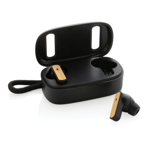 TWS-Ohrhörer aus recyceltem RCS-Kunststoff und FSC®-Bambus schwarz | ohne Werbeanbringung | Nicht verfügbar | Nicht verfügbar