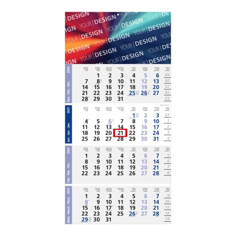 4-Monatskalender Einblatt Logic 4 Post A EXPRESS Design-Kalendarium Blau | 300 × 600 mm | ohne Werbeanbringung