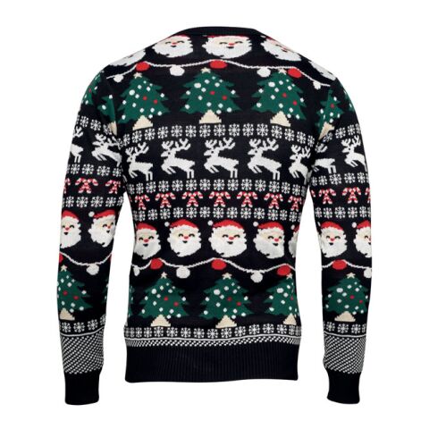 Weihnachts-LED-Pullover L/XL schwarz | 1-farbiger Transferdruck | Vorderseite | 280 mm x 50 mm | 150