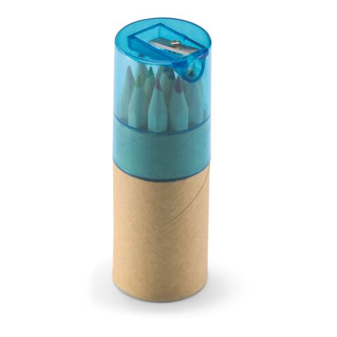 12 Buntstifte mit Bleistiftspitzer transparent blau | ohne Werbeanbringung | Nicht verfügbar | Nicht verfügbar | Nicht verfügbar
