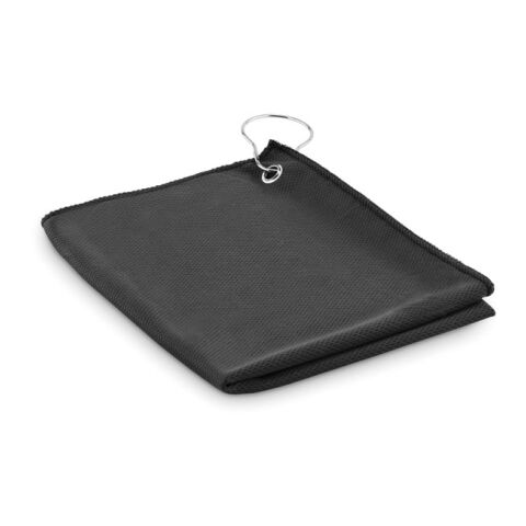 RPET-Golfhandtuch mit Haken schwarz | ohne Werbeanbringung | Nicht verfügbar | Nicht verfügbar | Nicht verfügbar