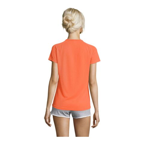 SPORTY DAMENT-SHIRT  140g neon orange | XS | 1-farbiger Siebdruck | Rechter Arm | 100 mm x 70 mm | Nicht verfügbar