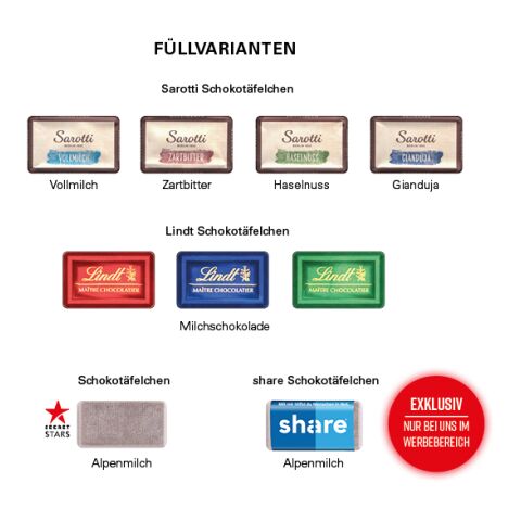 Täfelchen Adventskalender ECO, Graspapier ohne Werbeanbringung | 24 Lindt Schokotäfelchen