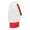 Sonnenschutzlotion mit Karabiner SPF30 aus recyceltem Material Rot / Weiß | ohne Werbeanbringung | Nicht verfügbar | Nicht verfügbar