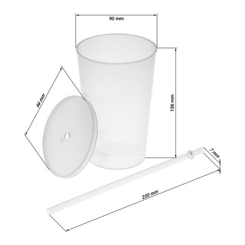 Trinkbecher "Vital", 500 ml mit Deckel und Strohhalm transparent-milchig