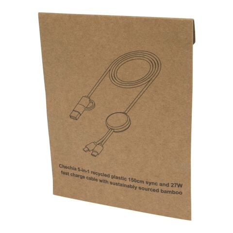 Chechia 150 cm 5-in-1 Kabel aus recyceltem Kunststoff für Datenübertragung und 27W Schnellladung mit Bambusdetails Standard | weiß | ohne Werbeanbringung | Nicht verfügbar | Nicht verfügbar