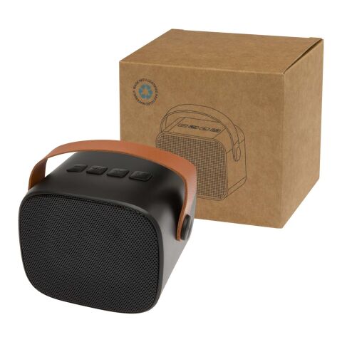 Diya 3W kabelloser Lautsprecher aus recyceltem Kunststoff Standard | schwarz | 1-farbiger Tampondruck | Oberseite | 40 mm x 15 mm