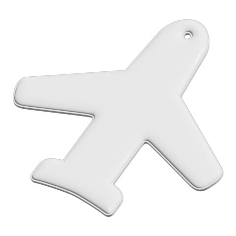RFX™ Reflektierender PVC-Aufhänger Flugzeug weiss | 1-farbiger Siebdruck | Vorderseite | 70 mm x 73 mm