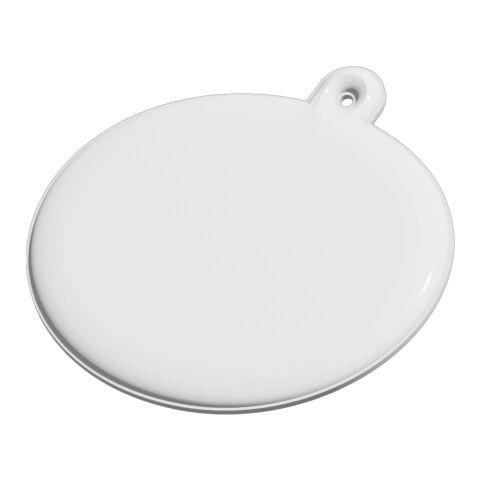 RFX™ ovaler reflektierender PVC-Aufhänger weiss | Digitaldruck | Back (under reflective layer) | 62 mm x 63 mm