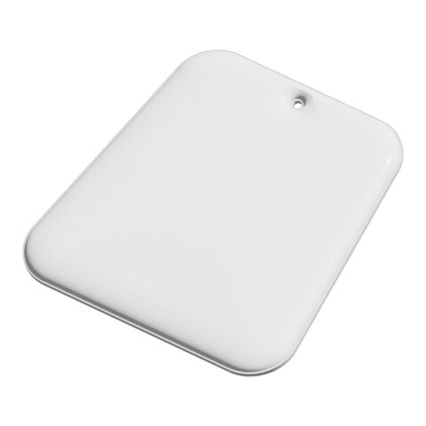 RFX™ Trapezförmiger reflektierender PVC-Aufhänger weiß | 1-farbiger Siebdruck | Vorderseite | 64 mm x 64 mm