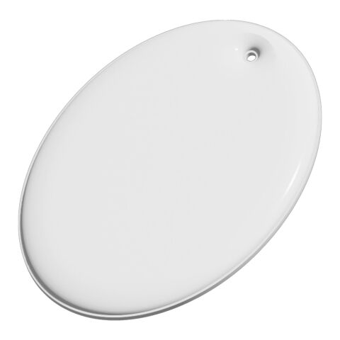 RFX™ ovaler reflektierender PVC-Aufhänger, Phthalaten frei weiss | 1-farbiger Siebdruck | Rückseite | 45 mm x 64 mm