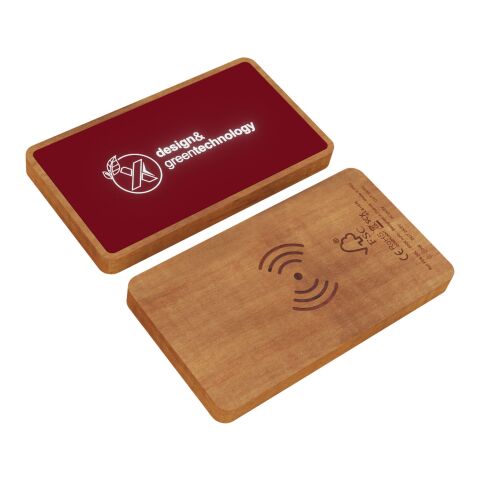 SCX.design P36 5000 mAh kabellose Powerbank mit Leuchtlogo Standard | Mid red-holz | ohne Werbeanbringung | Nicht verfügbar | Nicht verfügbar