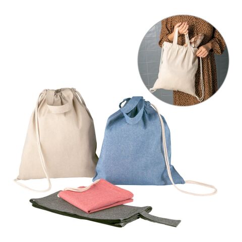 RISSANI. Tragetasche/Turnbeutel (2in1) aus recycelter Baumwolle (70%) und polyester (30% rPET) (140 g/m²) Schwarz | ohne Werbeanbringung