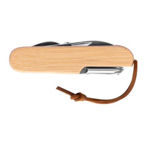 RYKER. Multifunktionales Taschenmesser aus Bambus und Edelstahl mit PU-Griff Beige | ohne Werbeanbringung