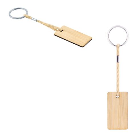 HOPPS. Rechteckiger Schlüsselanhänger aus Bambus mit PET-Schnur Beige | ohne Werbeanbringung