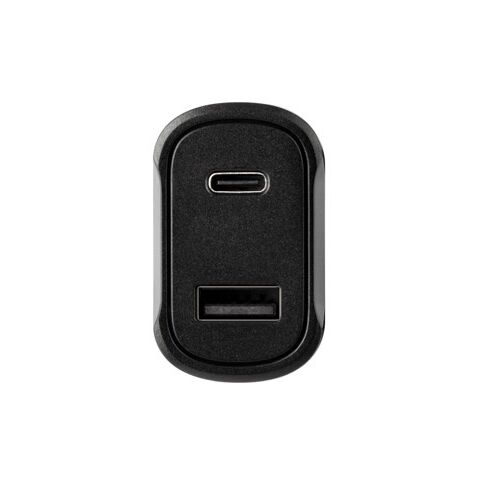 DIRAC. KFZ-Ladegerät mit USB-A Anschluss 18W und USB-C 20W in 100% rABS Schwarz | ohne Werbeanbringung