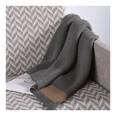 Mondrian Decke  rPET- und Wollmischung. Mit personalisierbarem Aufnäher Dunkelgrau | ohne Werbeanbringung | Nicht verfügbar | Nicht verfügbar | Nicht verfügbar