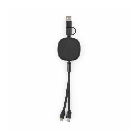Bohr 3-in-1 Ladekabel aus recy. ABS, 1 m, einziehbar, 10 W Schwarz