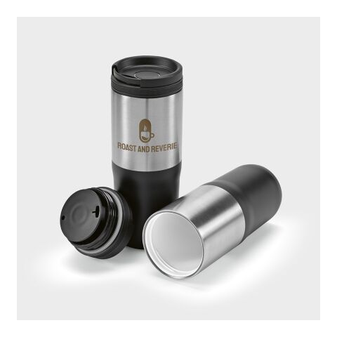 Orange Reisebecher recy.Edelstahl 600 ml Schwarz | ohne Werbeanbringung
