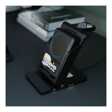 Trinifty 3-in-1 Wireless Charger aus rABS mit 5000 mAh Schwarz | ohne Werbeanbringung | Nicht verfügbar | Nicht verfügbar | Nicht verfügbar