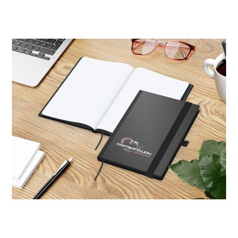 Notizbuch Hardcover Black-Book Ausstattung schwarz Schwarz | DIN A5 | ohne Werbeanbringung | Punktraster | Siebdruck-Digital inkl.