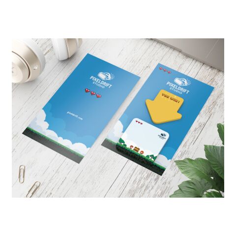 Haftnotiz-Karte Note-Card Form 2 Haftnotizblöcke formgestanzt Trägerkarte 110 × 200 mm | ohne Werbeanbringung | ohne Werbeanbringung | ohne Werbeanbringung | Pfeil – Quadrat (abgerundet)