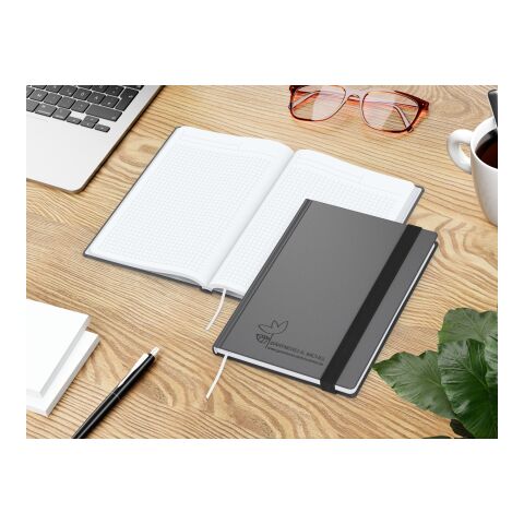 Notizbuch Hardcover Smart-Book Gummiband breit Anthrazit | DIN A5 | ohne Werbeanbringung | Siebdruck-Digital inkl.