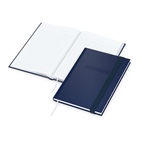 Notizbuch Visco-Book Buchleinen-Hardcover farbig A5 Dunkelblau | DIN A5 | ohne Werbeanbringung | Blindprägung inkl. | Hochweiß/Winkelkaro