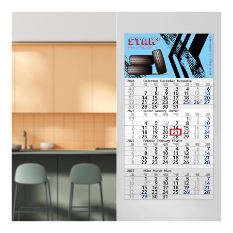 4-Monatskalender Einblatt Budget 4 Schrift modern Blau | 300 × 560 mm | ohne Werbeanbringung