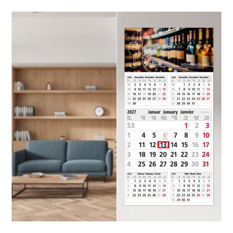 5-Monatskalender Einblatt Commerce 5 Post A postoptimiert Hellgrau | 300 × 600 mm | ohne Werbeanbringung