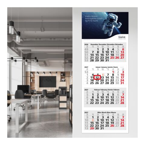 4-Monatskalender Mehrblock Forum Light 4 Werbung am Kopf Hellgrau | 330 × 855 mm | ohne Werbeanbringung