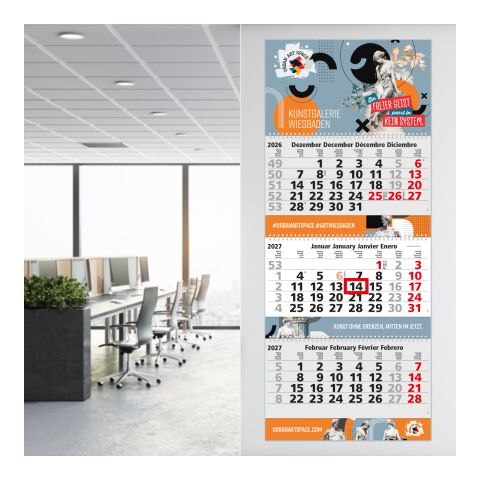 3-Monatskalender Mehrblock Maxi Wire-O 3 Wire-O-Bindung Hellgrau | 335 × 810 mm | ohne Werbeanbringung | ohne Werbeanbringung | ohne Werbeanbringung